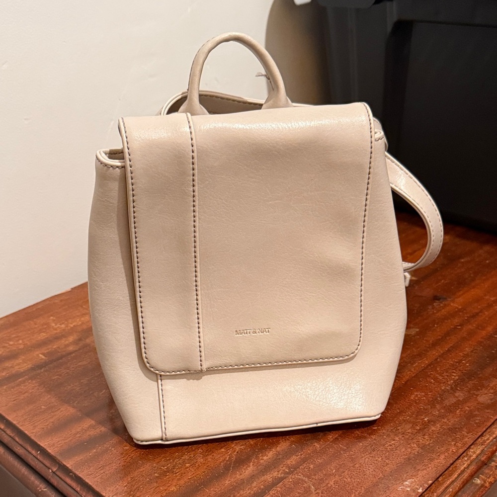 Matt & Nat Light Cream Backpack Purse - Vegan Mini Backpack